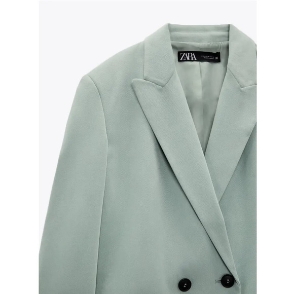 ZARA WOMAN NWT DOUBLE-BREASTED SOFT OVERSIZED BLAZER LIGHT GREEN | 8372/037 - Picture 3 of 10